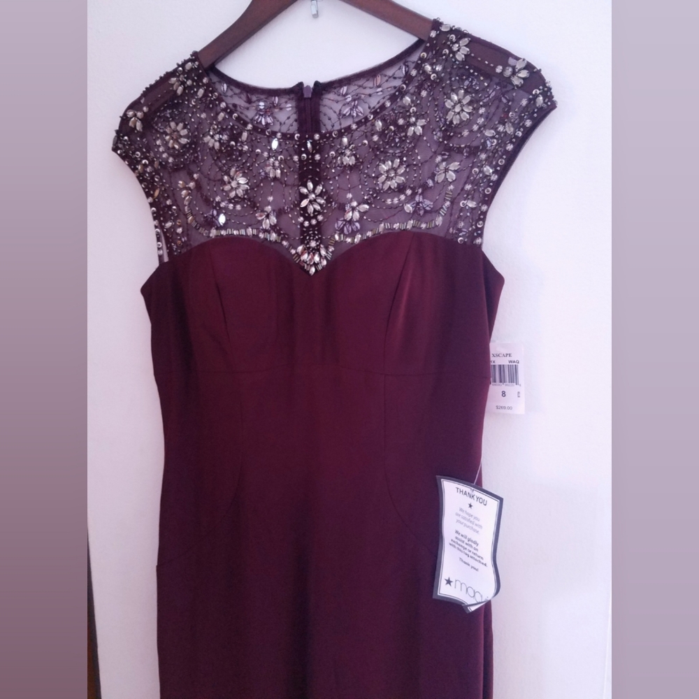 NWT Xscape Maroon/Plum Beaded Sleeveless Event Gown 8